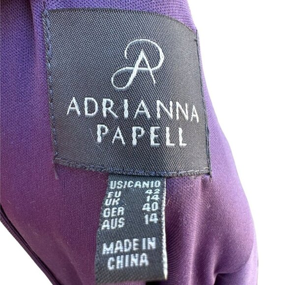 Adrianna Papell Womens Glam Purple Illusion Lace Beaded Waist Long Sleeve Gown - Picture 2 of 15